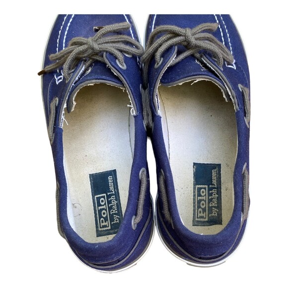 POLO by Ralph Lauren LANDER Men’s 10.5 Boat Shoes Navy Canvas White Trim - Picture 6 of 11